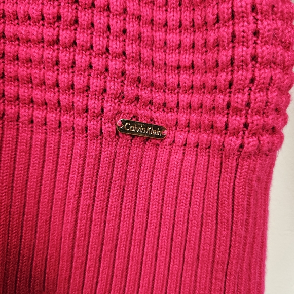 Calvin Klein Hot Pink Turtle Neck Chunky Knit Oversized Sweater sz Large - Picture 6 of 11
